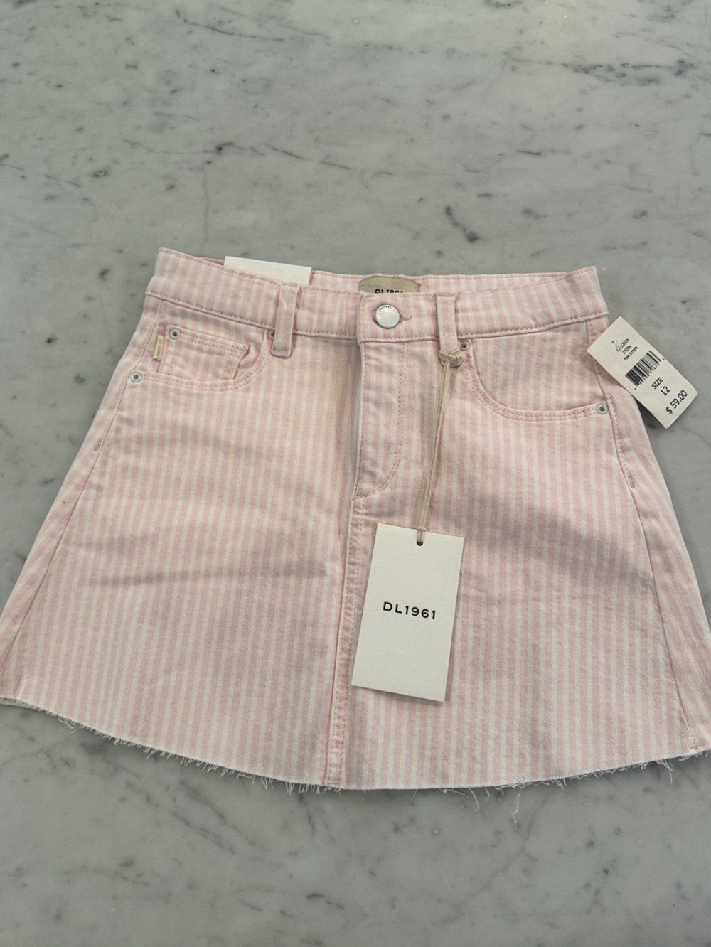 DL1961 Light Pink Striped Denim A-Line jenny Mini Skirt size 12